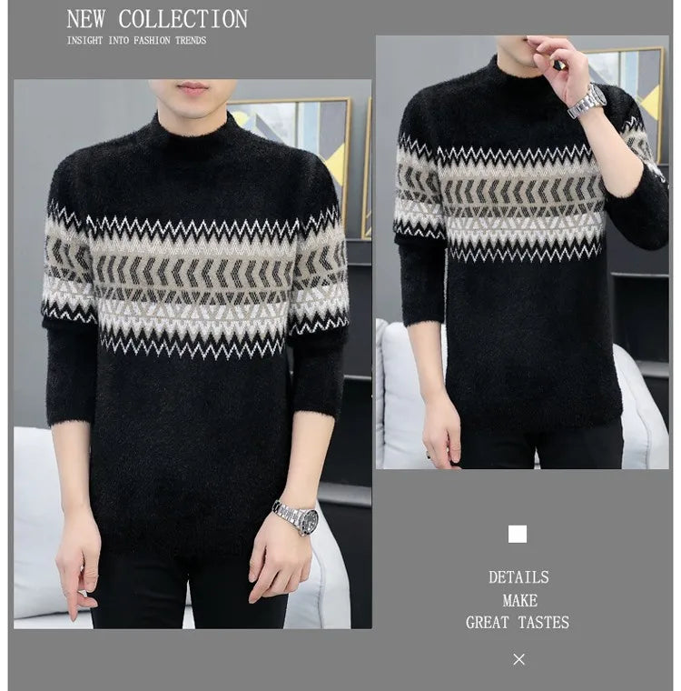 Korean Fashion Sweaters Men Autumn Solid Color Wool Sweaters Slim Fit Men Street Wear Mens Clothes Knitted Sweater Men Pullovers