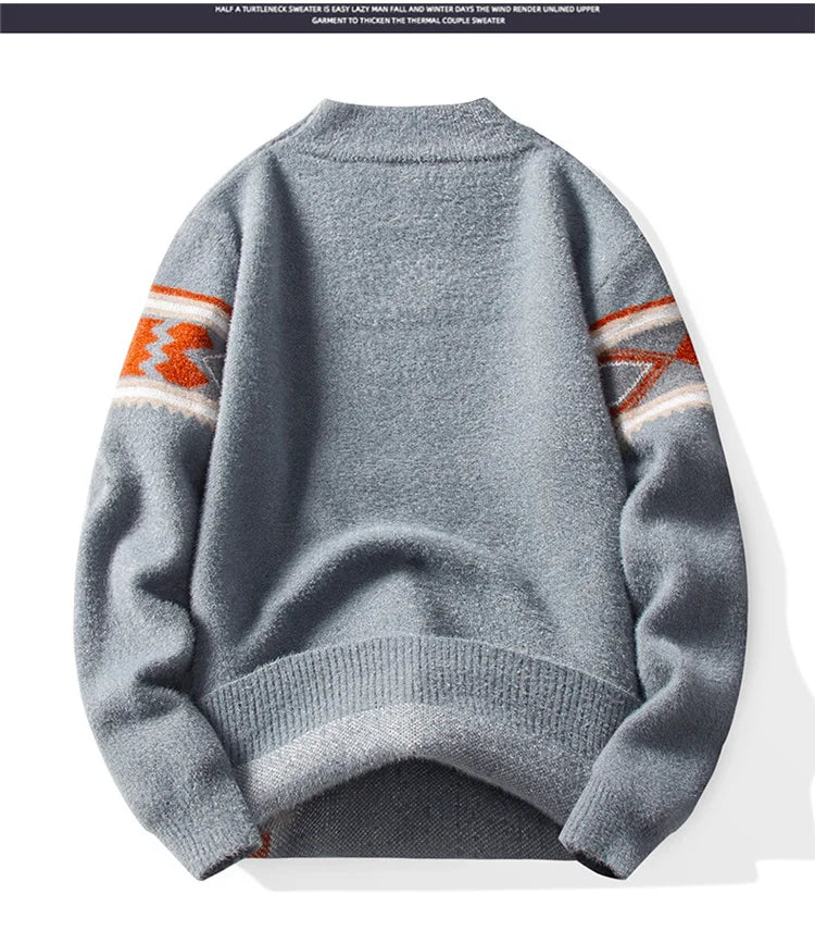 Autumn Winter Men Sweater Vintage Mock Neck Mens Knitted Pullovers Thicken Loose Harajuku Mens Retro Knitting Pullover Sweaters