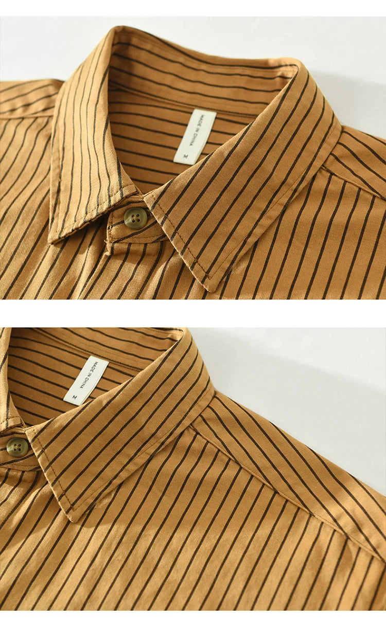 2024 Spring New 100% Cotton Simple Striped Long Sleeve Shirts for Men Clothing Solid Color Loose Soft White Shirt CM6968