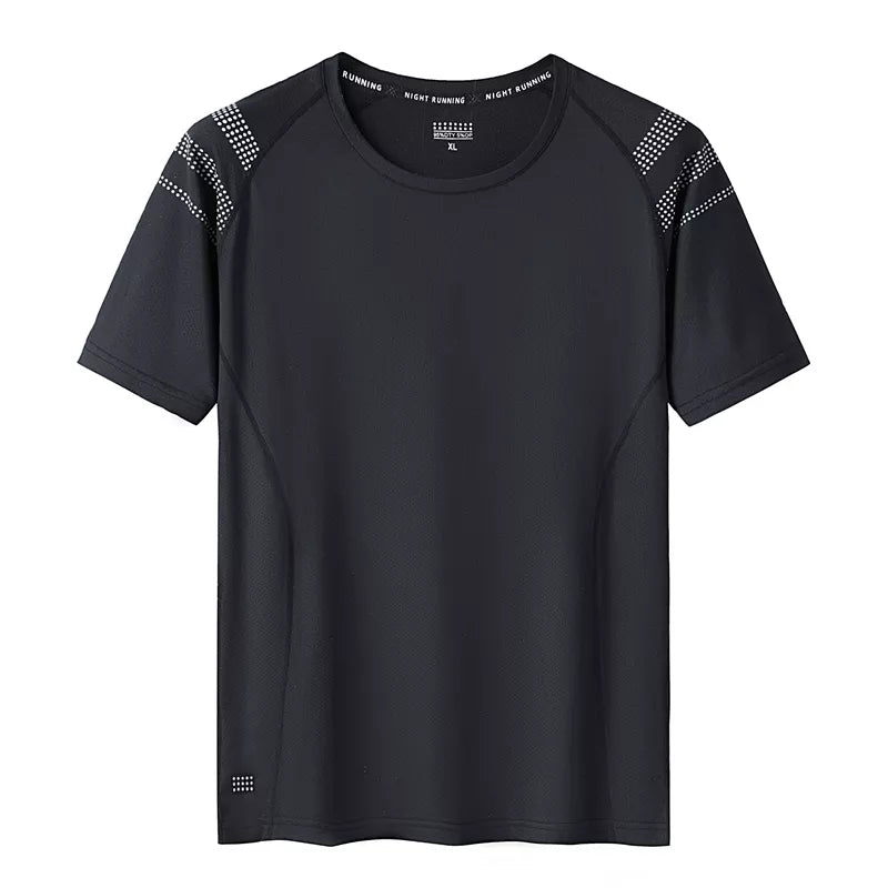 Men's quick dry sport t-shirt, short sleeves, oversized 6XL-9XL, black, summer casual gym wear.