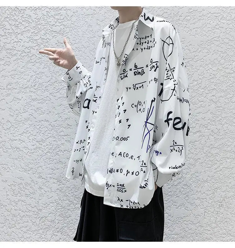 2023 New Spring and Autumn Trend Hong Kong Style Japanese Casual Loose and Luxury Korean Edition Simple Printed Men's Shirt