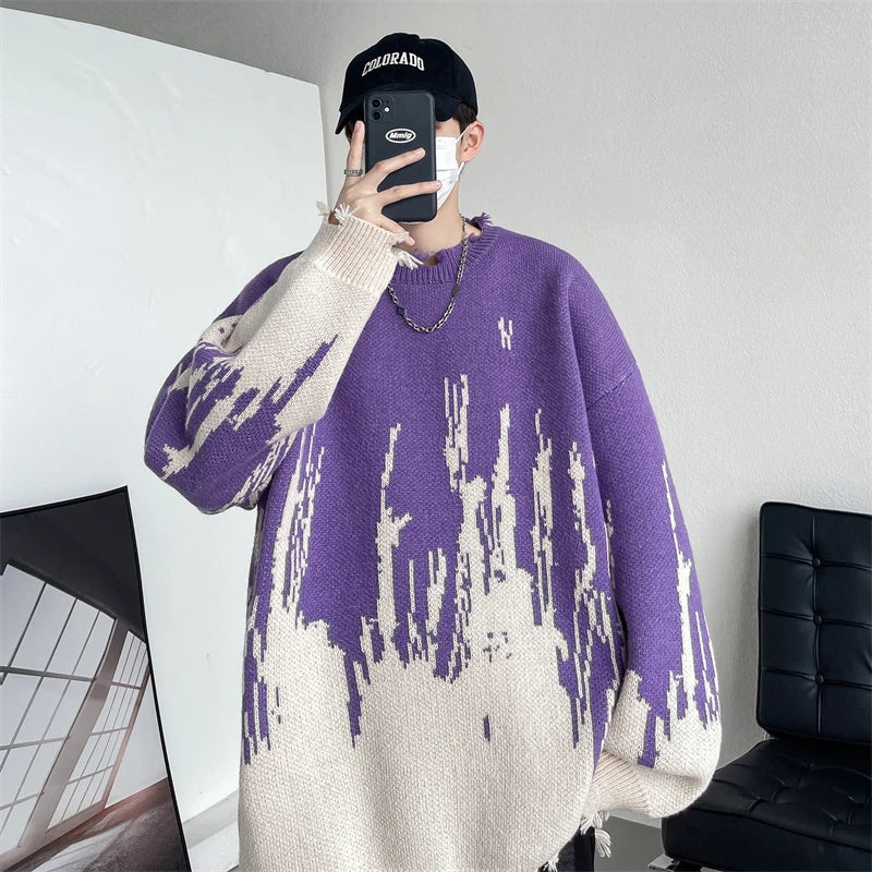 Knitwear Male Jumper Pullover Knit Luxury Clothing Men's Winter Sweater New in Sweaters Korean Popular Clothes Harajuku Printed