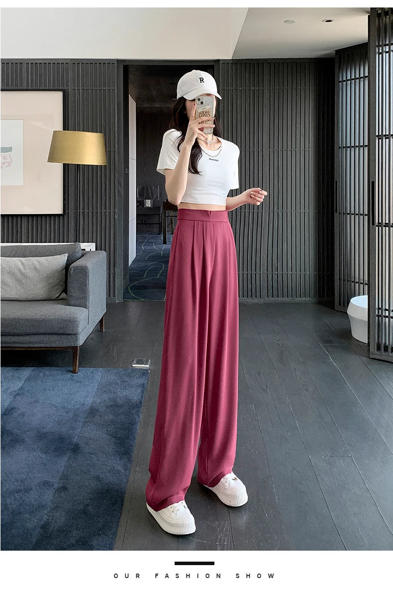 Jielur Brown Wide Leg Women Classic Suit Pants Vintage Palazzo Office Elegant Casual Black Trousers Female High Waist Pants