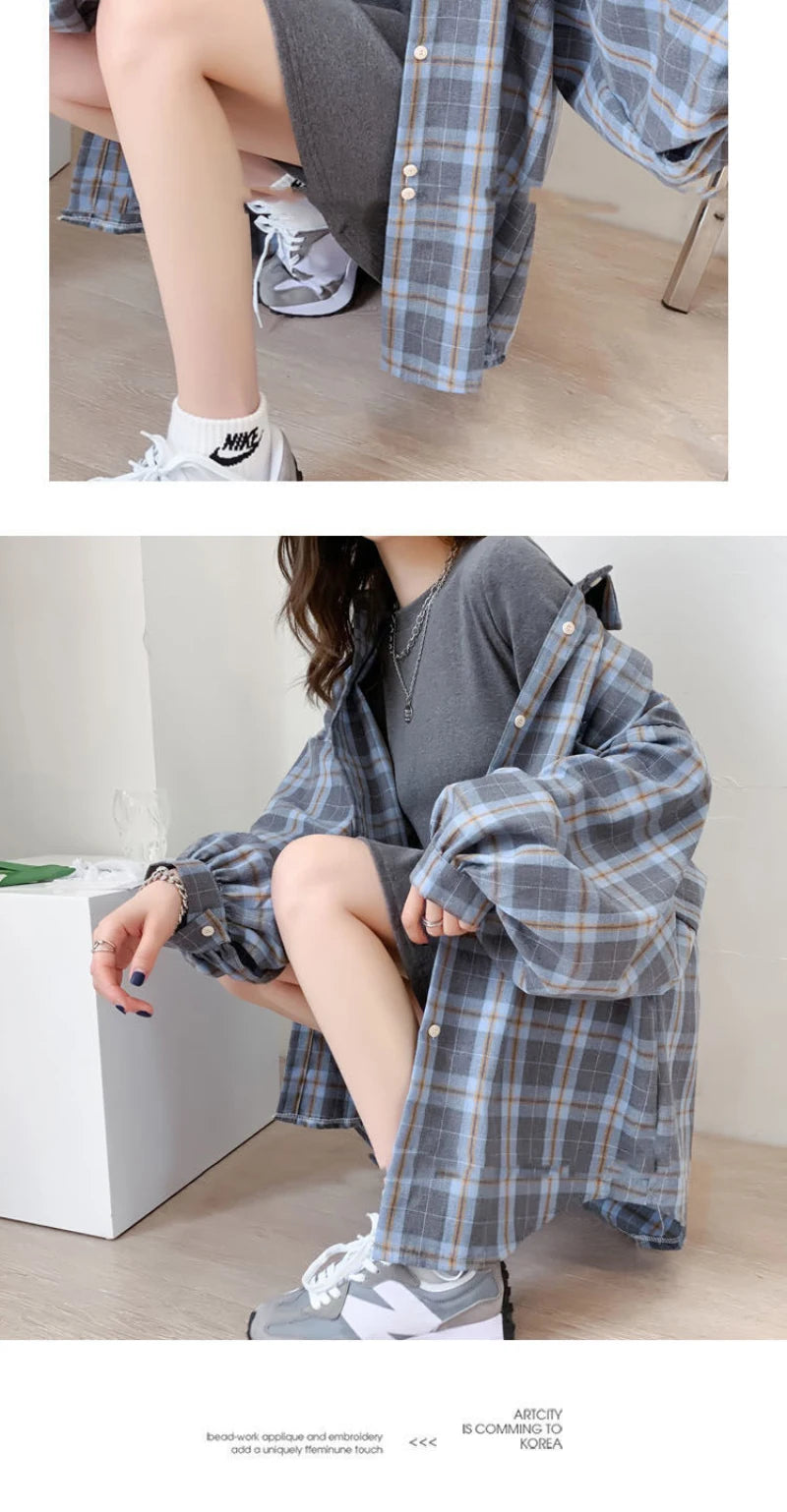 JMPRS Fashion Plaid Women Shirt Fashion Korean Oversize Tops Harajuku Daily All-match Long Sleeve Chic Female Yellow Shirts New