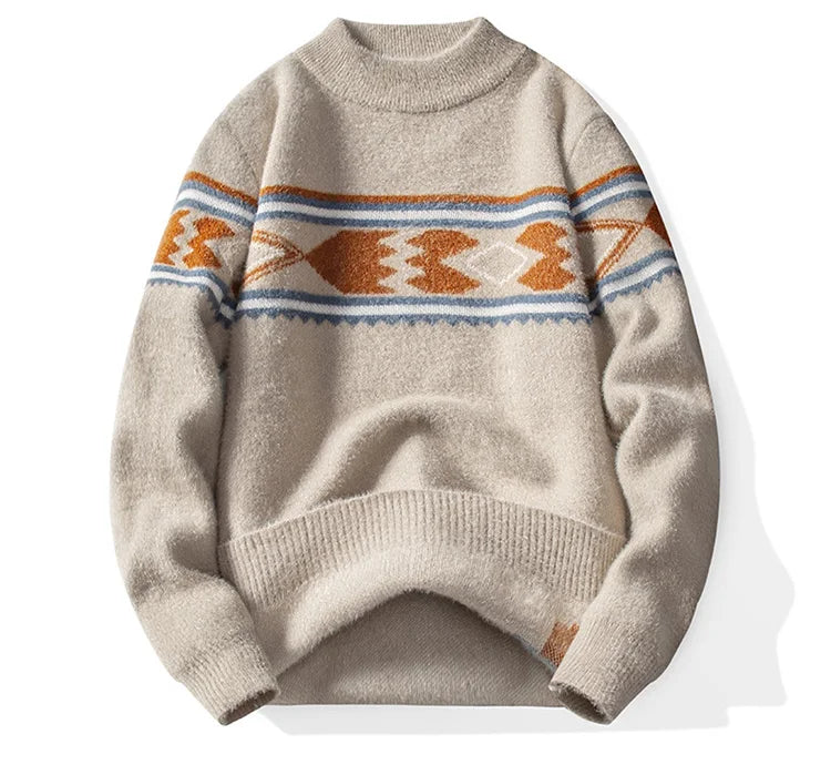 Autumn Winter Men Sweater Vintage Mock Neck Mens Knitted Pullovers Thicken Loose Harajuku Mens Retro Knitting Pullover Sweaters