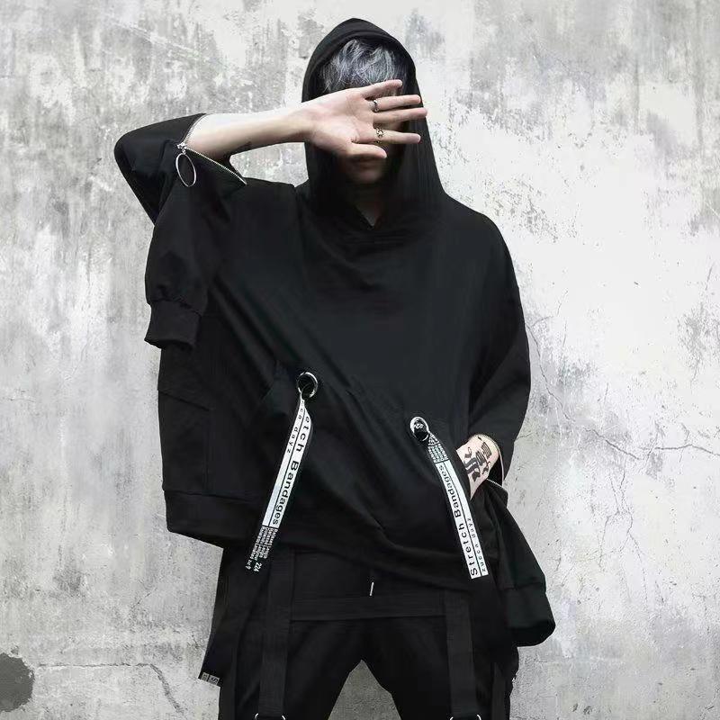 Fashion thin hoodie with letter graffiti print in black, suitable for streetwear and techwear styles, perfect for spring and summer casual wear.