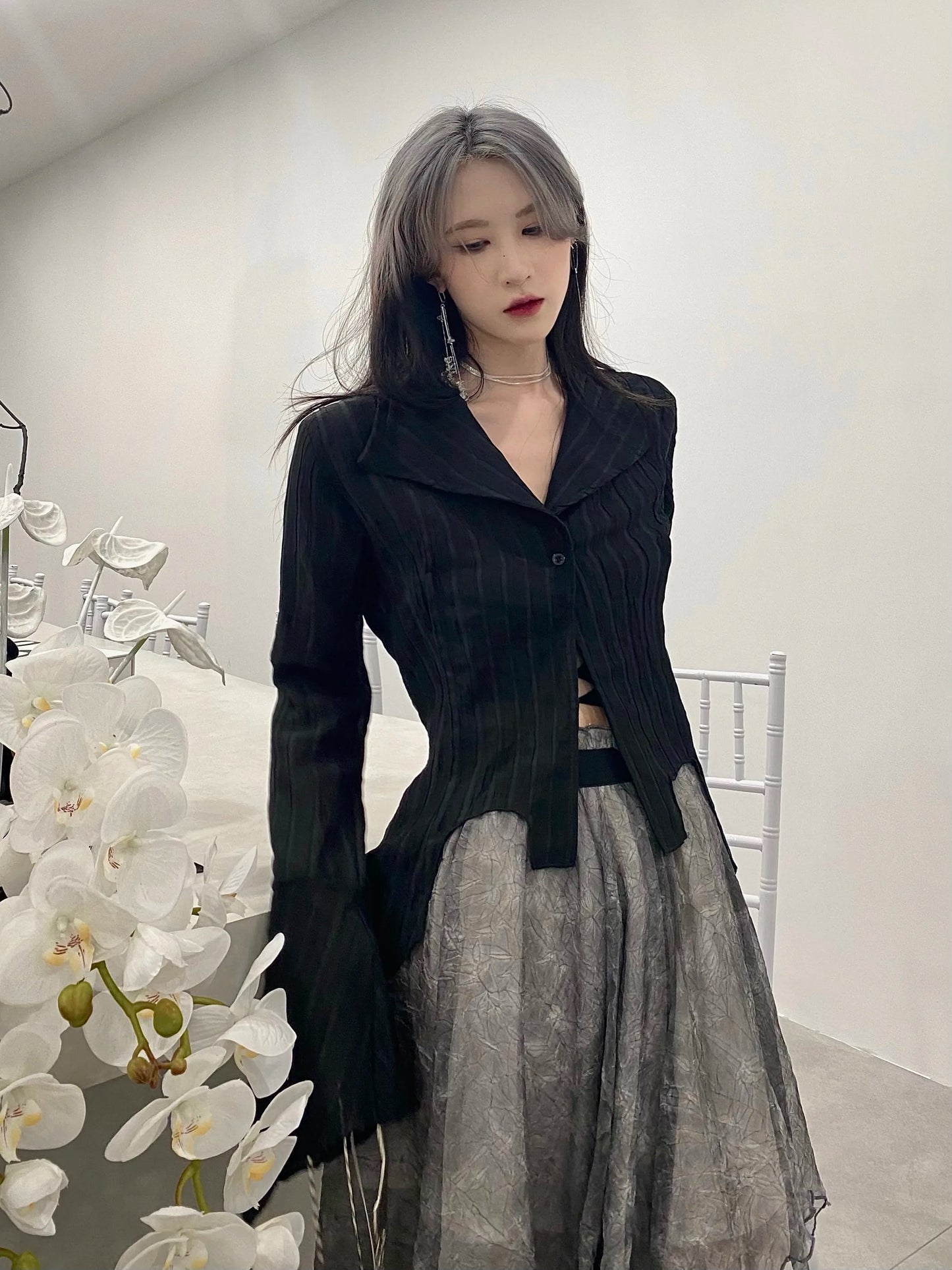 Karrram Gothic Black Shirt Yamamoto Style Dark Aesthetic Blouse Women Irregular Designer Clothes Emo Alt Clothes Grunge Tops Y2k