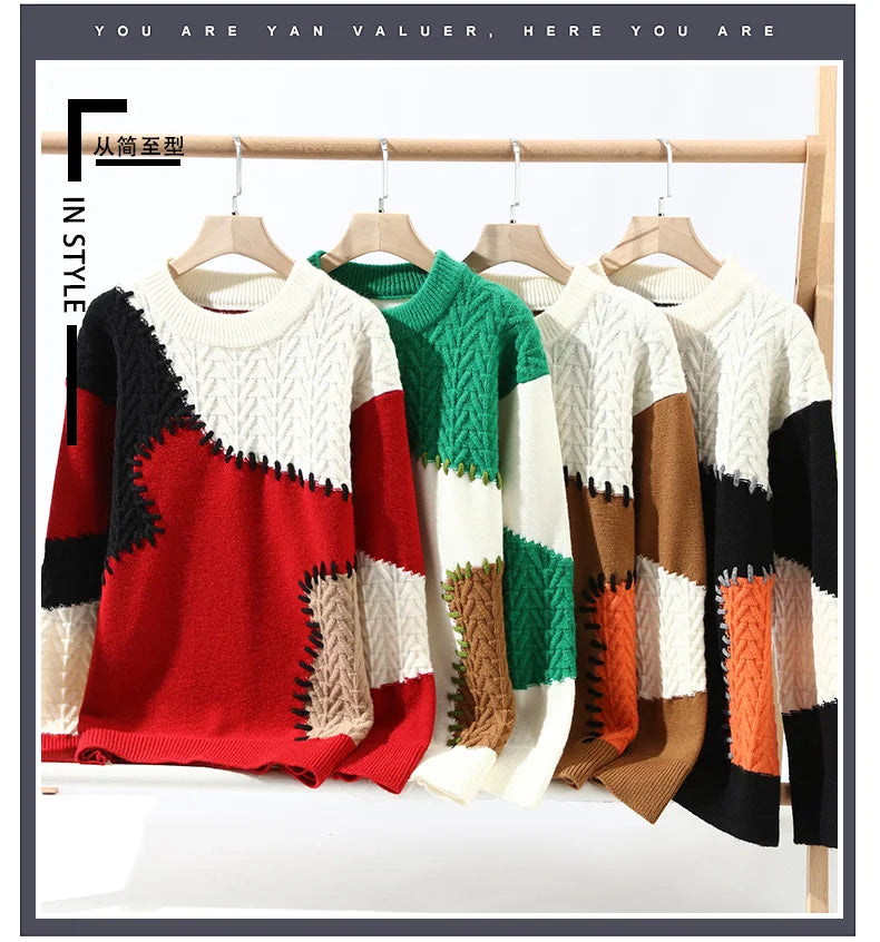 2024 Brand Stitching Contrast Long-sleeved Sweater Y2K Street Retro Fashion Harajuku Sweaters For Men Christmas couple top