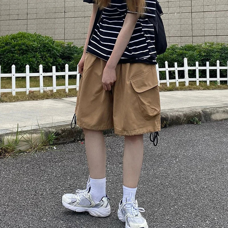 Rimocy Summer Knee Length Cargo Shorts Women 2024 Bf Harajuku Wide Leg Shorts Woman Streetwear Pockets Baggy Short Pants Female