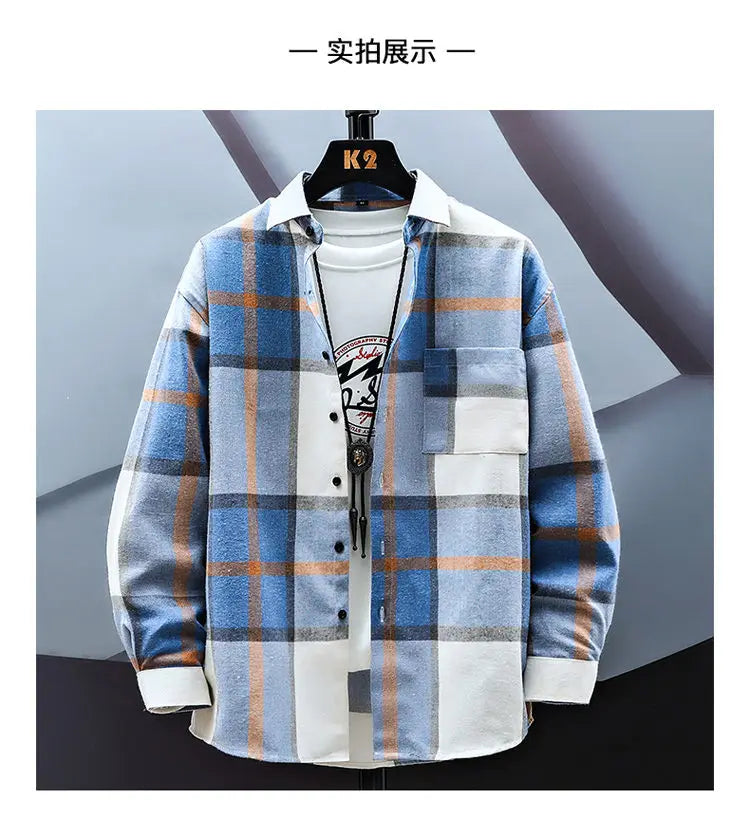 2023 Spring and Autumn New Fashion Casual Plaid Long Sleeve Shirt Men Slim Comfortable Breathable Large Size High-Quality Shirt