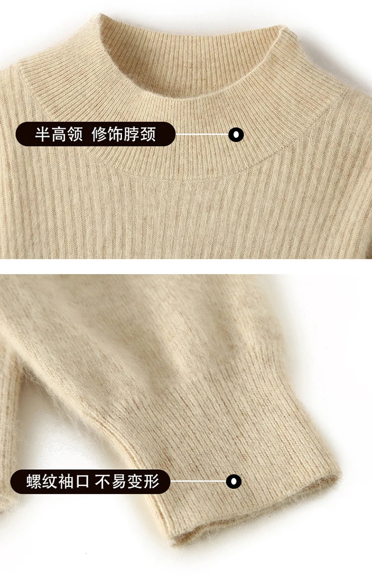 2024 Winter Ladies Turtleneck Mink Cashmere Sweater Women's Patchwork Color Base Knitwear Exquisite Super Warm Long Sleeve Top