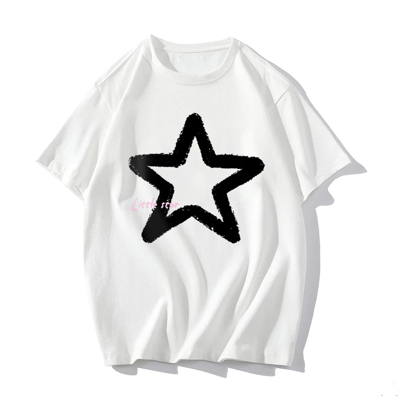 Little Star Printed Men's T Shirt Summer Fashion Casual Short Sleeve Tee Tops Mens Cotton Linen Oversized Hip-Hop T-shirt 5XL