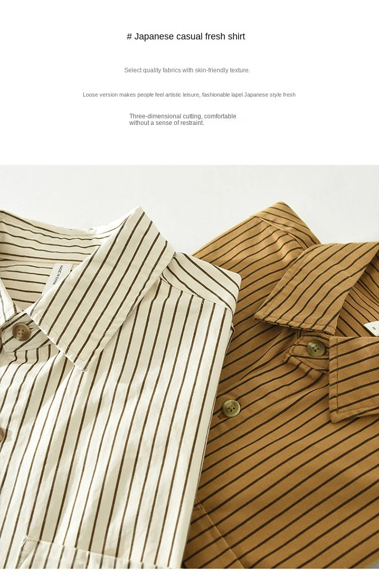 2024 Spring New 100% Cotton Simple Striped Long Sleeve Shirts for Men Clothing Solid Color Loose Soft White Shirt CM6968