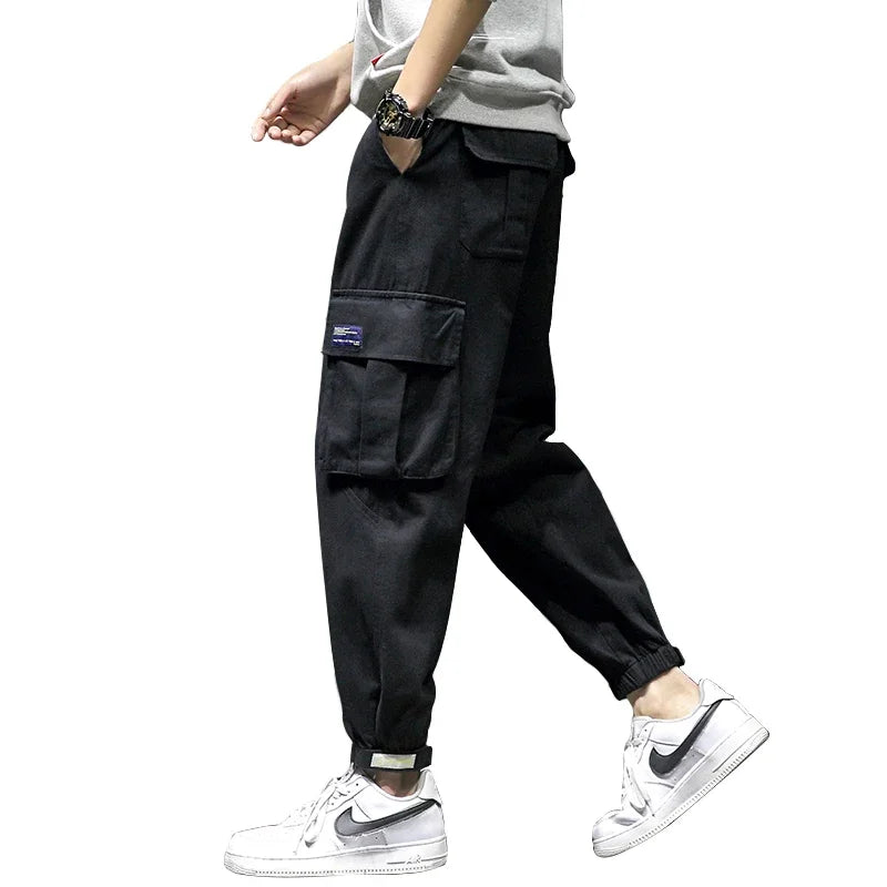 Cargo Pants Men Comfortable Drawstring Cotton Casual Pants for Men Streetwear Loose Men's Trousers Trendy Tie Feet Fashion