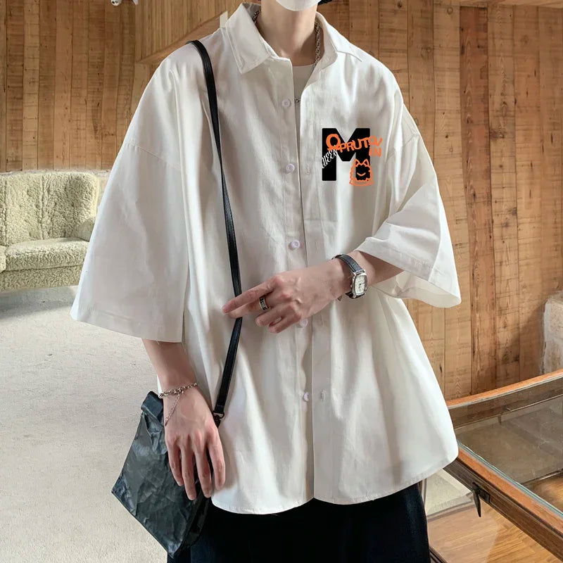 Men's Oversized Shirts Male Blouse White Fashion 5XL Oversize Shirt Half Sleeves Letter Casual Wear Summer New Clothing for Men