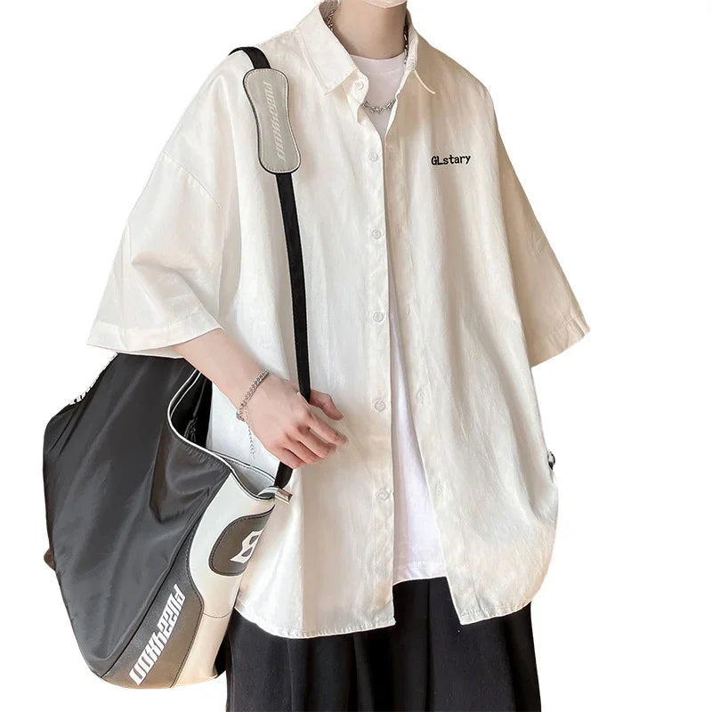 Men's Oversized Shirts Mens Blouse White Fashion 5XL Oversize Shirt Letter Half Sleeves Casual Wear Summer for Men New Clothing