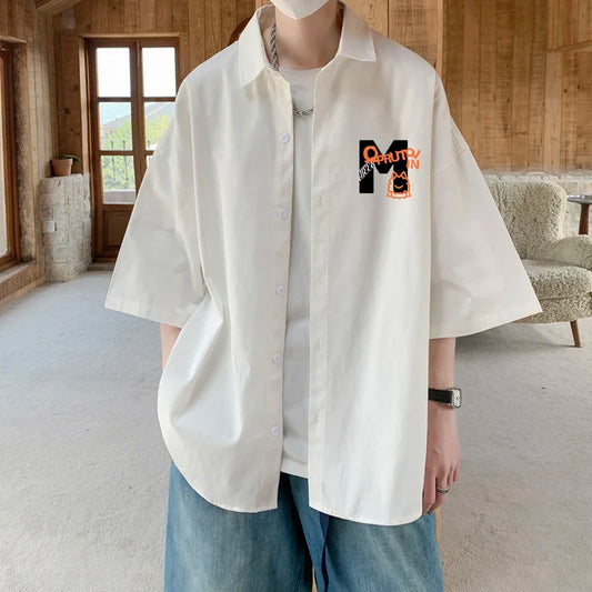 Men's Oversized Shirts Male Blouse White Fashion 5XL Oversize Shirt Half Sleeves Letter Casual Wear Summer New Clothing for Men