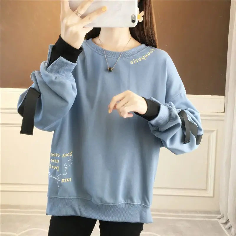 Autumn 2024 New Casual Patchwork Fake Two Pieces Sweatshirts Femme Simplicity Loose Irregular Pullover T-Shirts Women Clothing