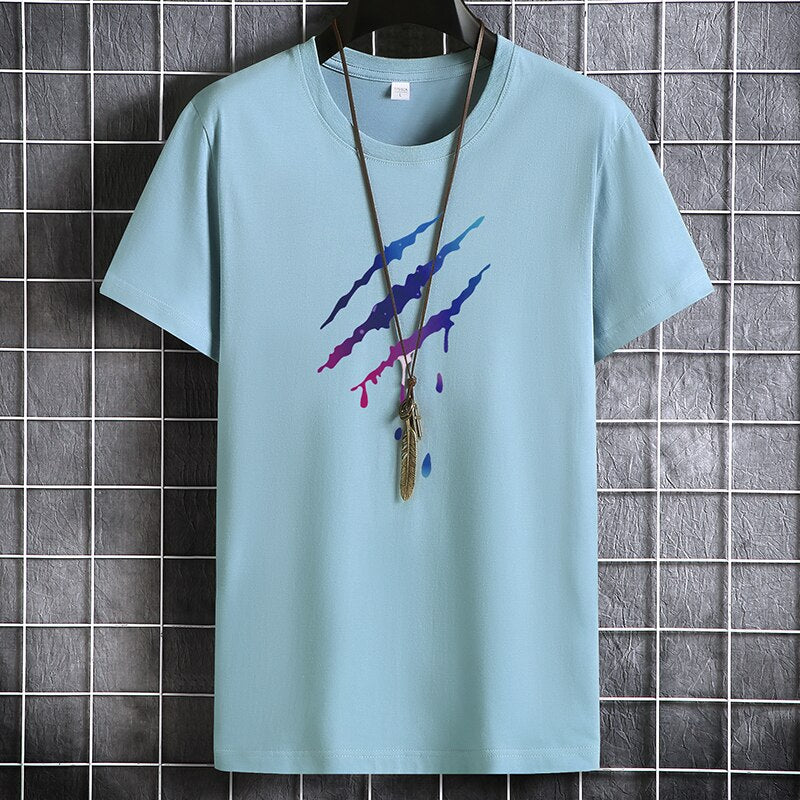 Men's summer cotton T-shirt with graphic design, short sleeve, O-neck, casual style, solid pattern.