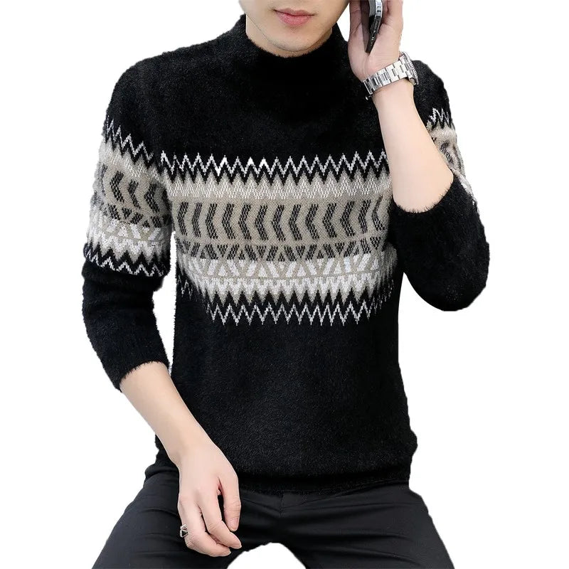 Korean Fashion Sweaters Men Autumn Solid Color Wool Sweaters Slim Fit Men Street Wear Mens Clothes Knitted Sweater Men Pullovers