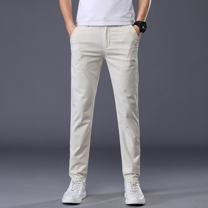 7 Colors Men's Classic Solid Color Summer Thin Casual Pants Business Fashion Stretch Cotton Slim Brand Trousers Male