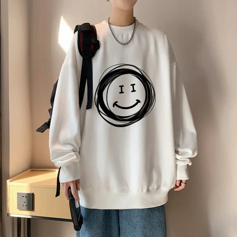 Men's Oversized Hoodie White 5XL Harajuku Hoodies Oversize For Men Smil Print Man Casual Wear Hoody Fashion Male Sweatshirt