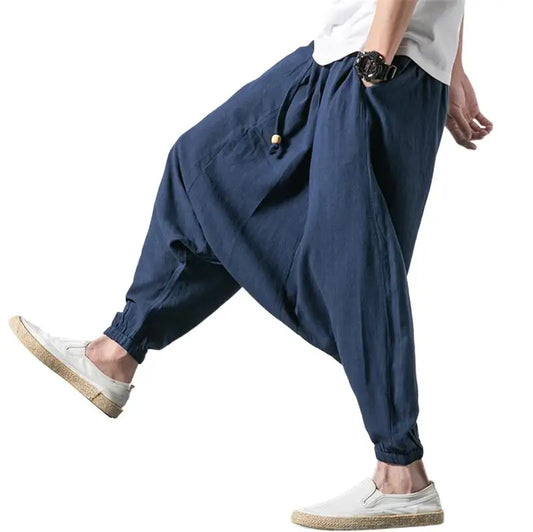 M-6XL 7XL Plus size men's cotton linen pants fashion 2024 Autumn long cross-pants Summer hip hop Dance pants black gary white