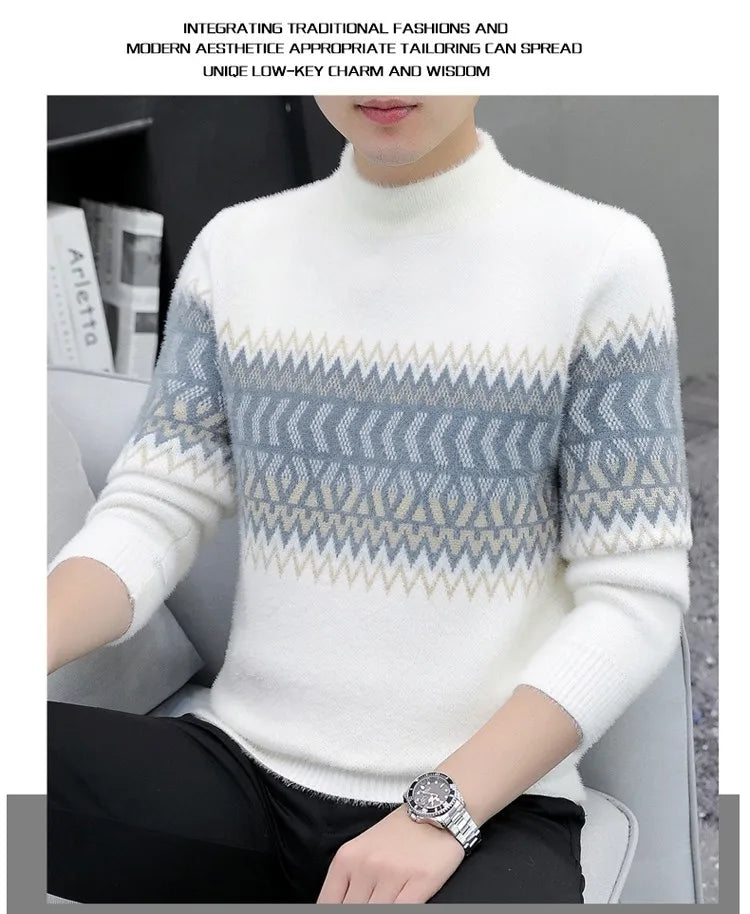 Korean Fashion Sweaters Men Autumn Solid Color Wool Sweaters Slim Fit Men Street Wear Mens Clothes Knitted Sweater Men Pullovers