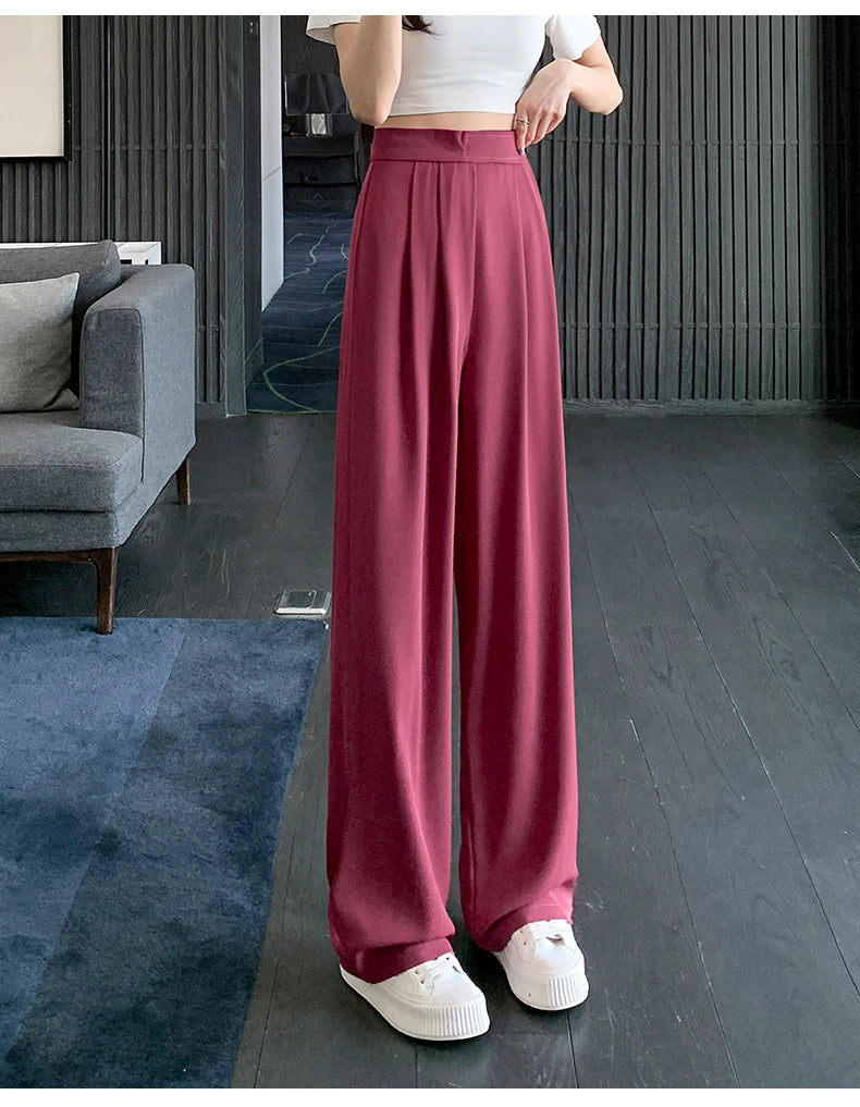 Jielur Brown Wide Leg Women Classic Suit Pants Vintage Palazzo Office Elegant Casual Black Trousers Female High Waist Pants