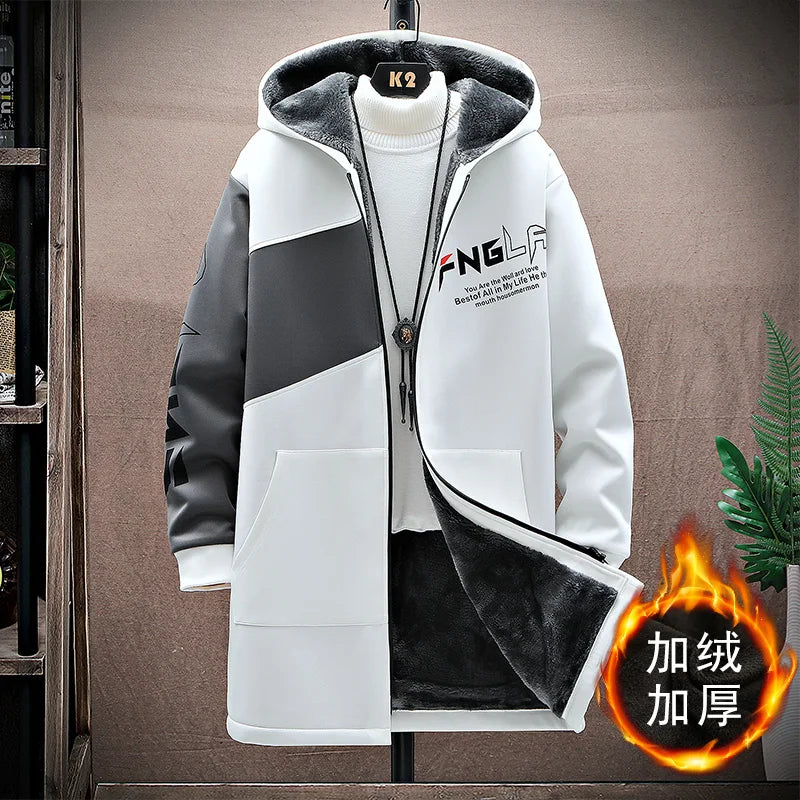 2023 winter fashion men's thick trench coat with hood, casual style, polyester material, KOLMAKOV brand.