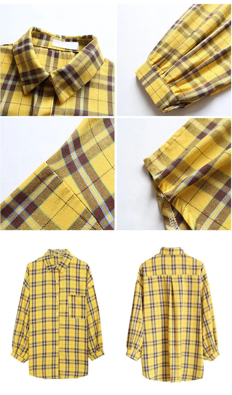 JMPRS Fashion Plaid Women Shirt Fashion Korean Oversize Tops Harajuku Daily All-match Long Sleeve Chic Female Yellow Shirts New