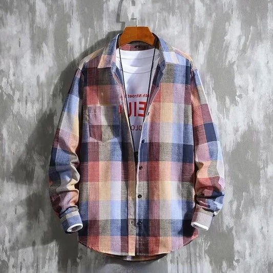 Clothing Plaid Red Shirts and Blouses for Men Long Sleeve Man Tops with Pocket Colourful Silk Cheap Brand Original I Vintage Xxl