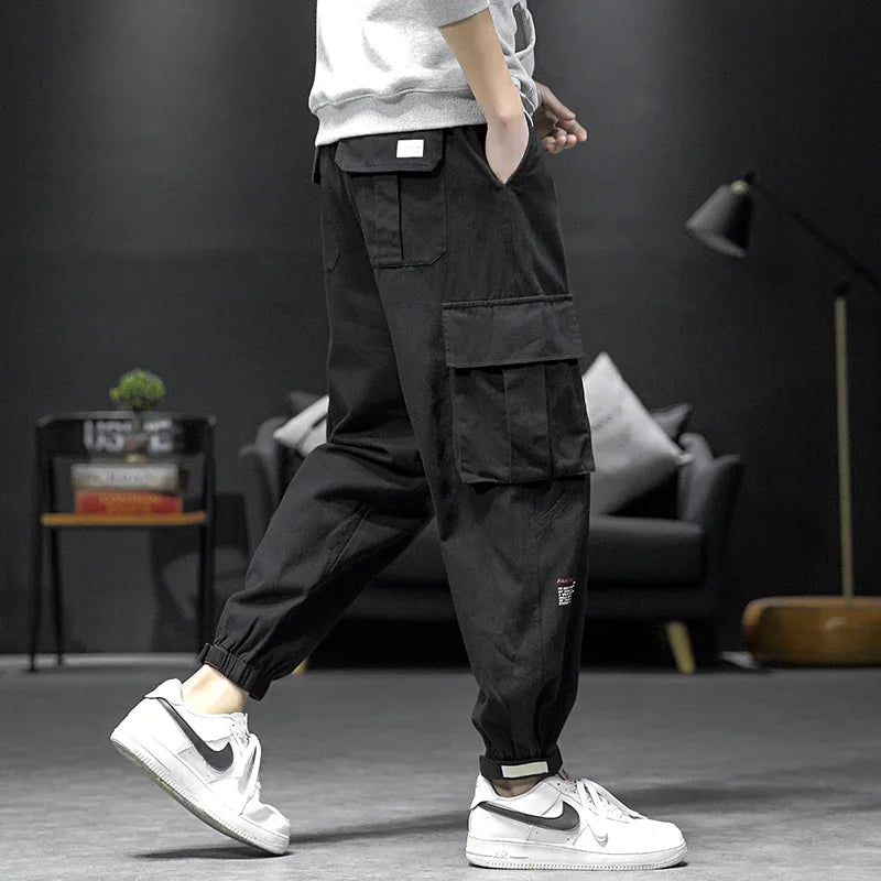 Cargo Pants Men Comfortable Drawstring Cotton Casual Pants for Men Streetwear Loose Men's Trousers Trendy Tie Feet Fashion