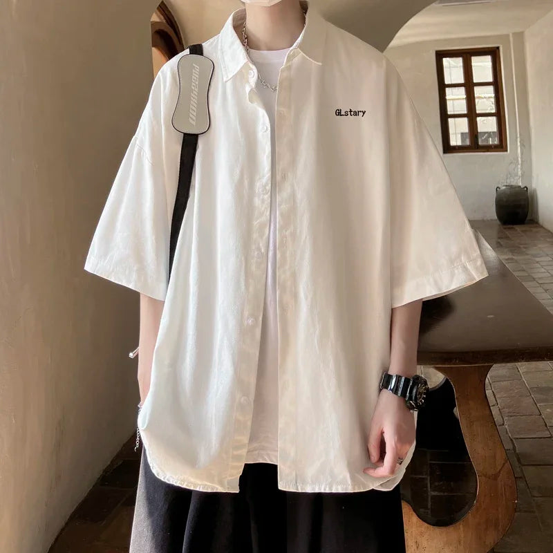 Men's Oversized Shirts Mens Blouse White Fashion 5XL Oversize Shirt Letter Half Sleeves Casual Wear Summer for Men New Clothing