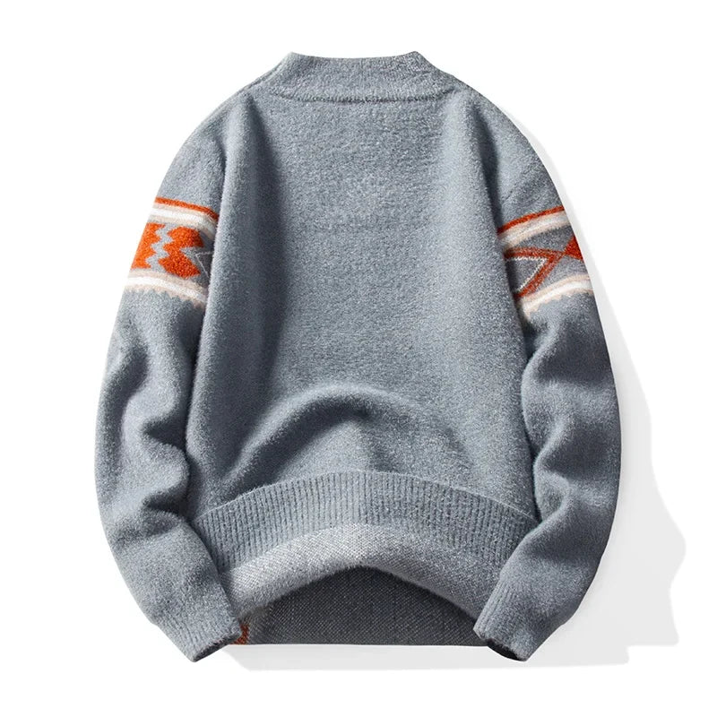 Autumn Winter Men Sweater Vintage Mock Neck Mens Knitted Pullovers Thicken Loose Harajuku Mens Retro Knitting Pullover Sweaters