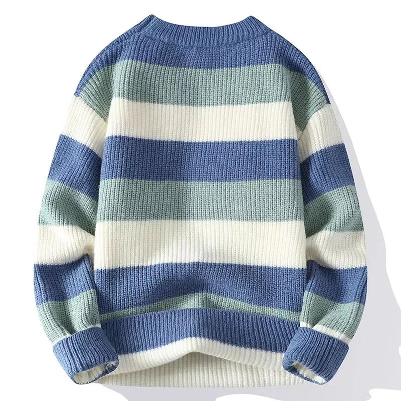 Men's Striped Sweater O-Neck Casual Knit Pullovers Fashion Long Sleeve Knitted Sweater Men Autumn Winter Warm Y2K Knitwear Tops