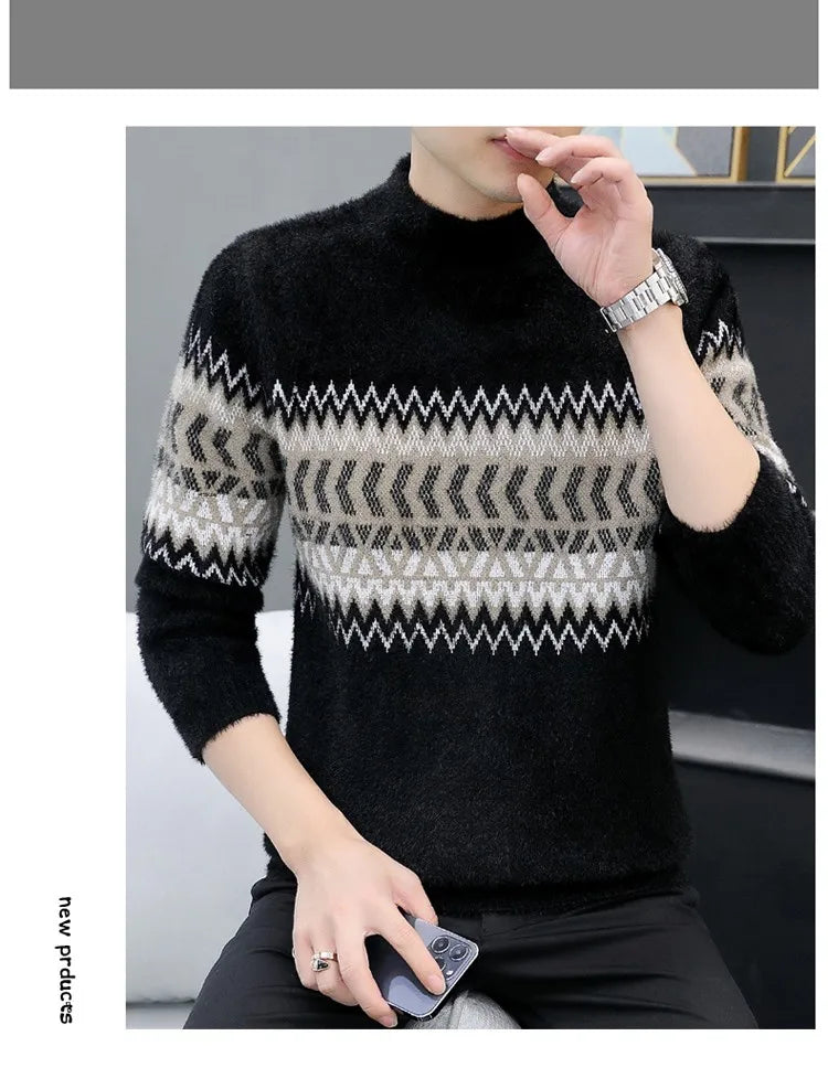 Korean Fashion Sweaters Men Autumn Solid Color Wool Sweaters Slim Fit Men Street Wear Mens Clothes Knitted Sweater Men Pullovers