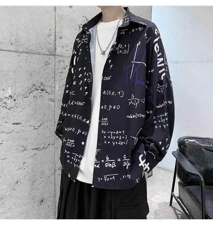 2023 New Spring and Autumn Trend Hong Kong Style Japanese Casual Loose and Luxury Korean Edition Simple Printed Men's Shirt