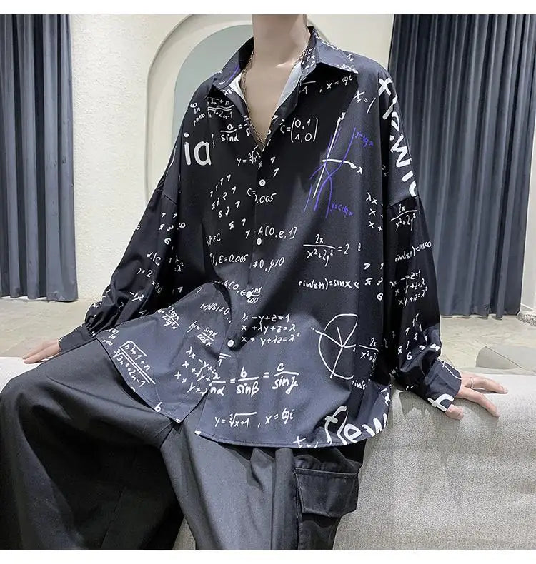 2023 New Spring and Autumn Trend Hong Kong Style Japanese Casual Loose and Luxury Korean Edition Simple Printed Men's Shirt