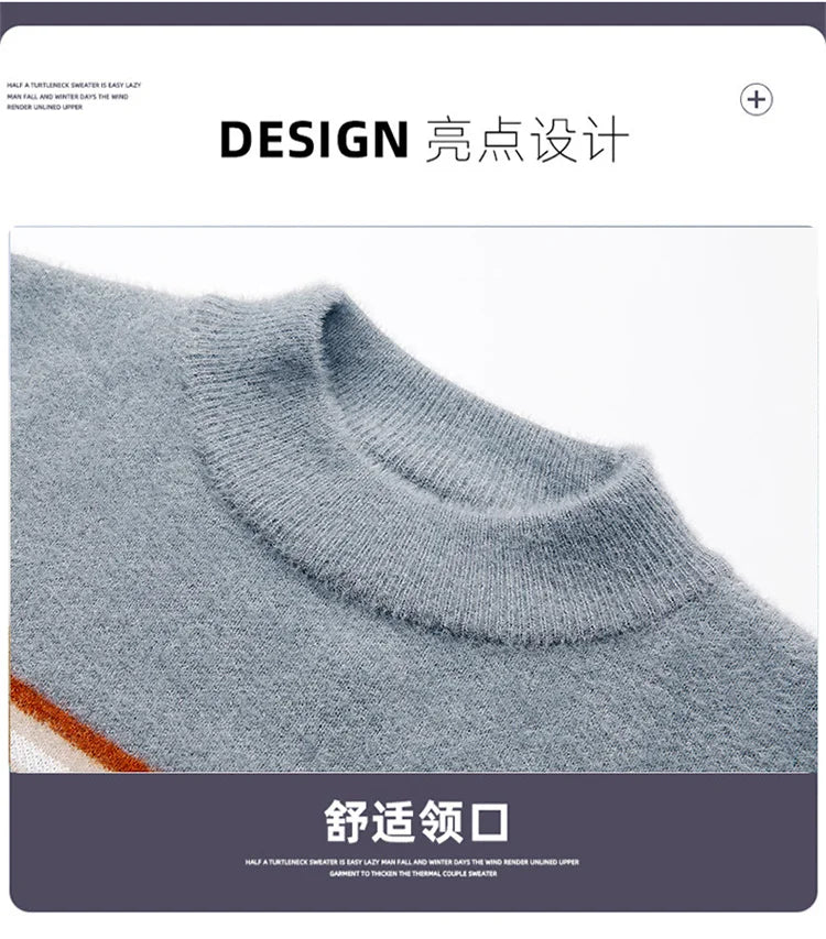 Autumn Winter Men Sweater Vintage Mock Neck Mens Knitted Pullovers Thicken Loose Harajuku Mens Retro Knitting Pullover Sweaters