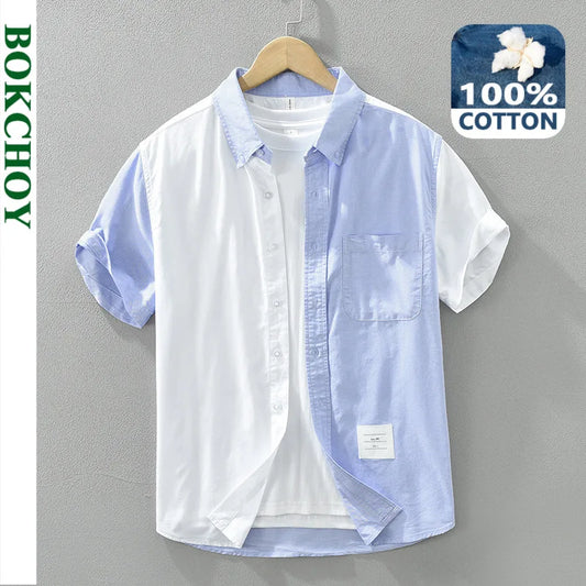 2024 Spring Summer New 100% Cotton Casual Patchwork Shirts for Men Clothing Fresh Streetwear Men Shirts CM8027