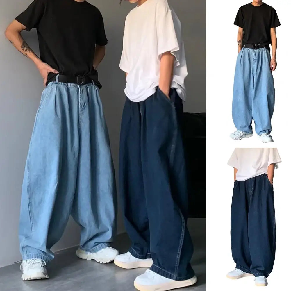 Trendy Oversize Jeans Thin Baggy Jeans Zipper Fly Dressing Up Retro Oversize Wide Leg Long Jeans