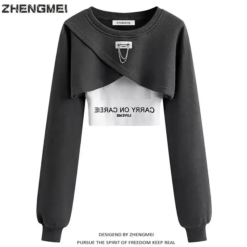 Autumn set women's Korean long sleeved top with trendy letter print design.