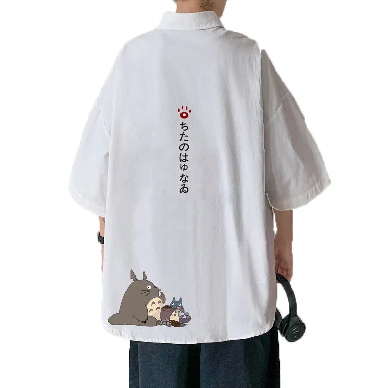 Men's Oversized Shirts White Mens Fashion Blouse Anime Print 5xl Oversize Half Sleeves Dress Shirt for Men New Clothing Casual