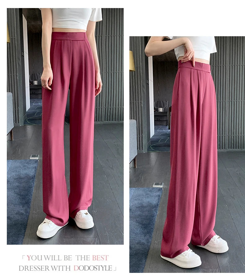 Jielur Brown Wide Leg Women Classic Suit Pants Vintage Palazzo Office Elegant Casual Black Trousers Female High Waist Pants