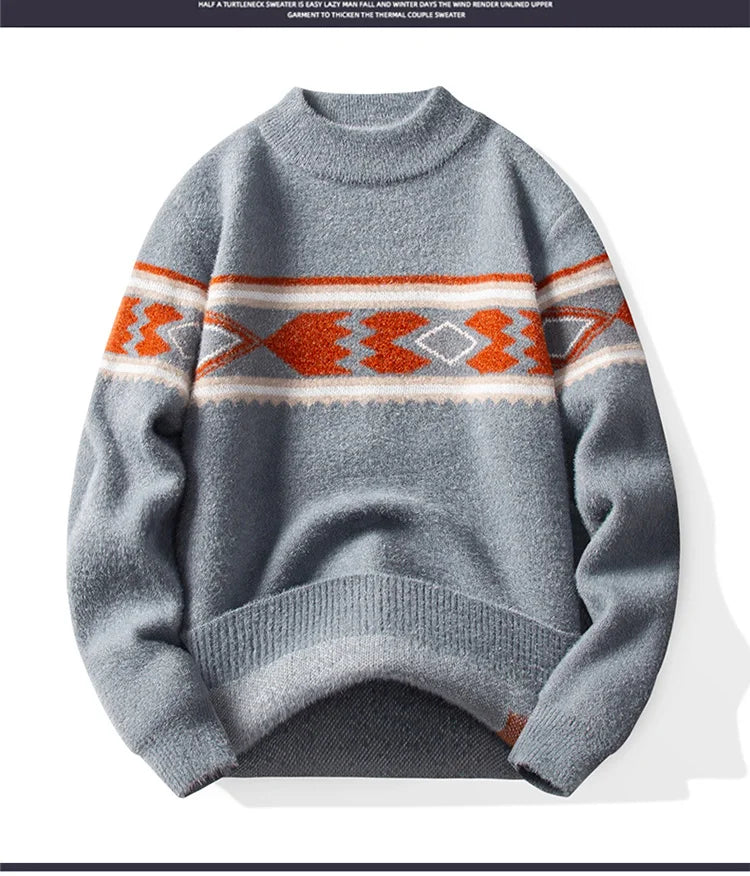 Autumn Winter Men Sweater Vintage Mock Neck Mens Knitted Pullovers Thicken Loose Harajuku Mens Retro Knitting Pullover Sweaters