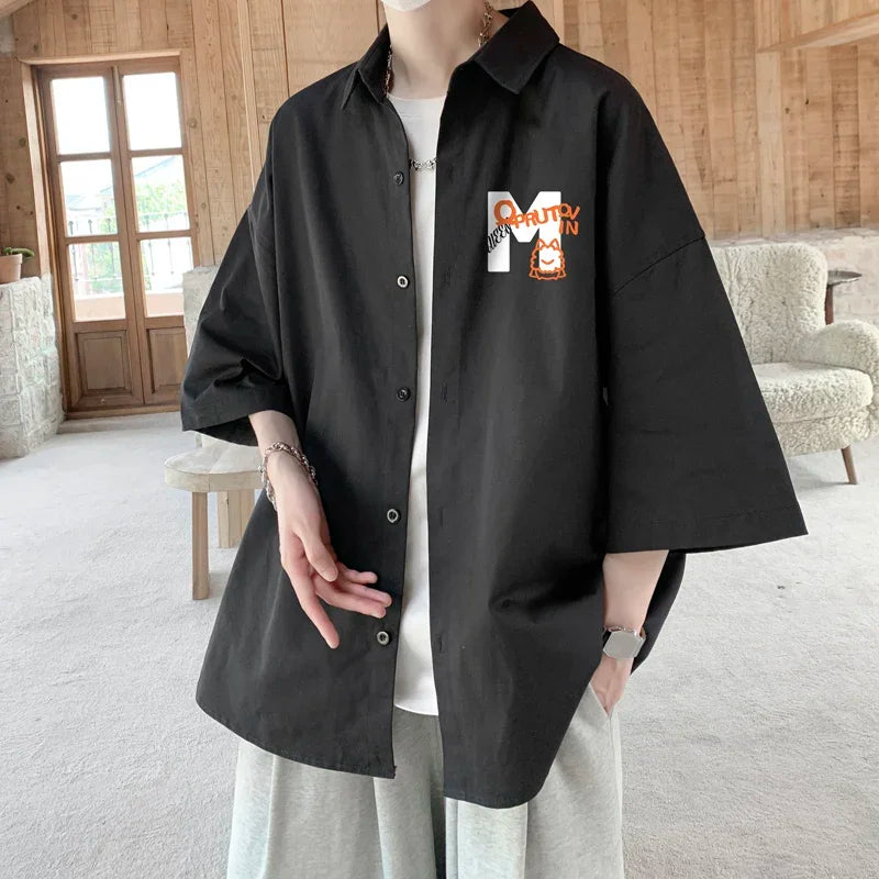 Men's Oversized Shirts Male Blouse White Fashion 5XL Oversize Shirt Half Sleeves Letter Casual Wear Summer New Clothing for Men