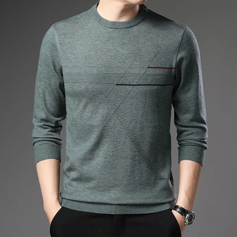 New Men's Sweater Fashion Solid Color Warm Sweater Business Casual Heart Neckline Sweater Pullover Men