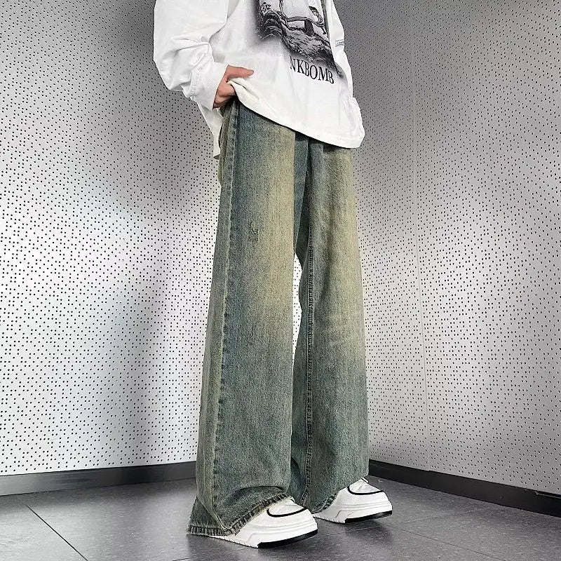 American street retro men and women hip-hop personality street straight leg jeans trendy loose spring and autumn casual pants