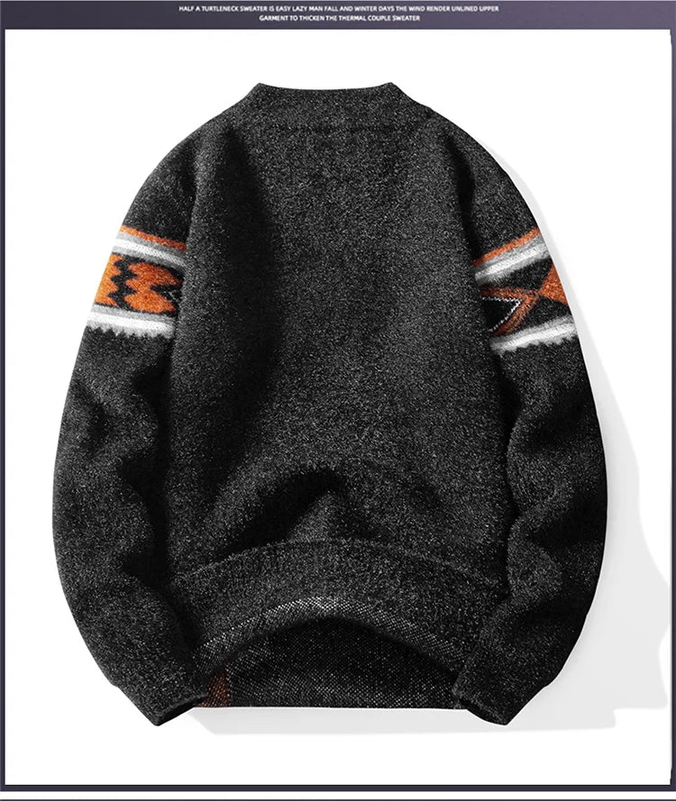 Autumn Winter Men Sweater Vintage Mock Neck Mens Knitted Pullovers Thicken Loose Harajuku Mens Retro Knitting Pullover Sweaters